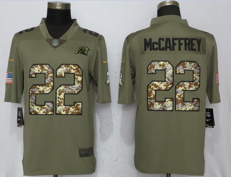 Men Carolina Panthers #22 McCaffrey Olive Camo Carson 2017 Salute to Service Limited Nike NFL Jerseys->carolina panthers->NFL Jersey